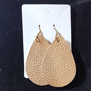 Elegant Gold Shiny Faux Leather Fabric Teardrop Dangle Earrings